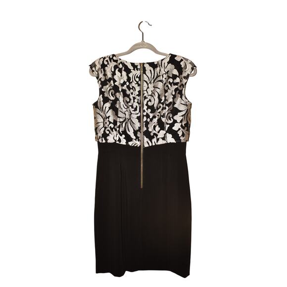 TAHARI ASL $189 Black Silver Brocade‎ Cap Sleeve Sheath Dress Size 4 - Picture 2 of 4